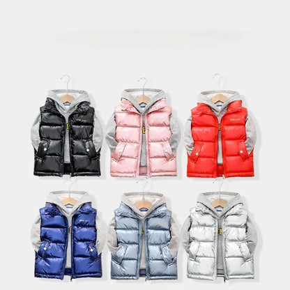 2024 Autumn Winter Children Thicken Vest Baby Boys Girls Solid Color Waistcoats Kids Zipper Outerwear Children's Clothing