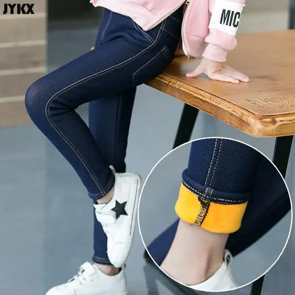 Children's Pants Winter Clothes New Thicker Middle-aged Kids 'Jeans Korean Style Stretch And Cashmere Girls