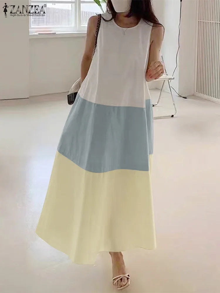 ZANZEA Summer Beach Tank Long Dress Women Casual Sleeveless Sundress 2024 Holiday O-neck Thin Robes Korean Loose Tank Vestidos