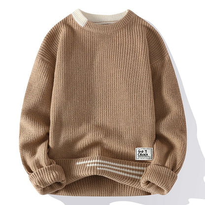 New Autumn Winter Korean Knit Pullovers Men Fashion Knitted Sweater Mens O-Neck Patchwork Casual Knitwear Slim Pullover Sweaters