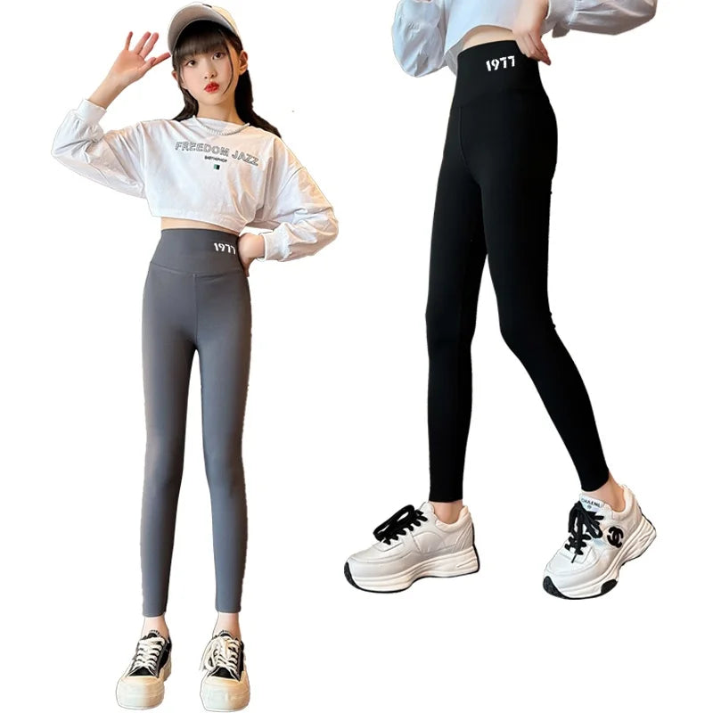 Girls Leggings Summer Breathable Children's Stretch Black Pants Children's Pants For 4-13 Yrs Sports Basic Kids Trousers Outdoor