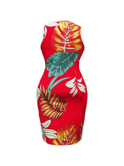 LW Plus Size Floral Print Bodycon Dress Summer Women Bodycon Dress Sexy Slim Fit Xmas Sundress Lady Sexy Party Dress