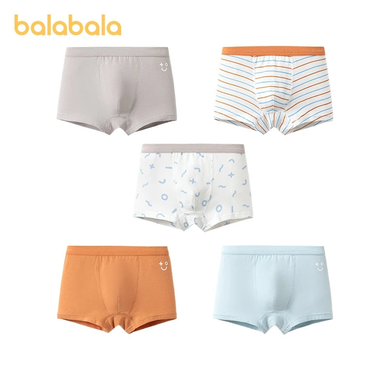 Balabala Underwear Boys Girls  2024 Summer New Cotton Boxer Shorts Small Medium and Large Sizes Non-Pinching Design Five-Pack