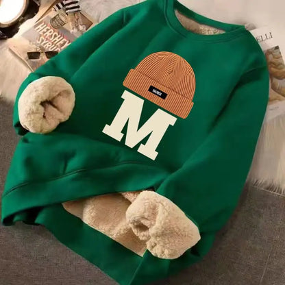 Winter Warm Sweatshirts Sweater Letter Printing Lamb Fleece Unisex Plush Thickened Warm Top Lambswool Thicken Harajuku Pullovers