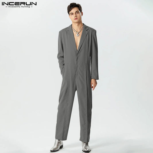 Casual Simple Style Bodysuits INCERUN Men's Deep V-neck Design Rompers Fashion Solid All-match Long Sleeved Jumpsuits S-5XL 2024