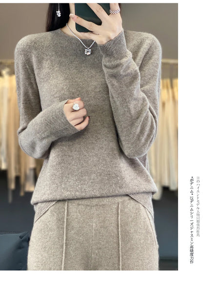 Women 100% Pure Merino Wool Knitted Sweater Autumn Winter Fashion O-Neck Pullover Seamless Jumper Tops Cashmere Warm Clothes