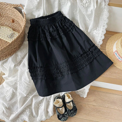 baby girls Korean long skirt cotton vintage 2024 spring summer princess A-line skirts kids clothes lace toddler 2 to 12 years