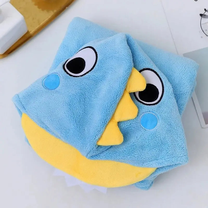 Pink/Dark/Light Blue Cute Cartoon Children's Bath Towel Cape Soft and Absorbent Not Easy to Fall off Hooded Coral Velvet Cape