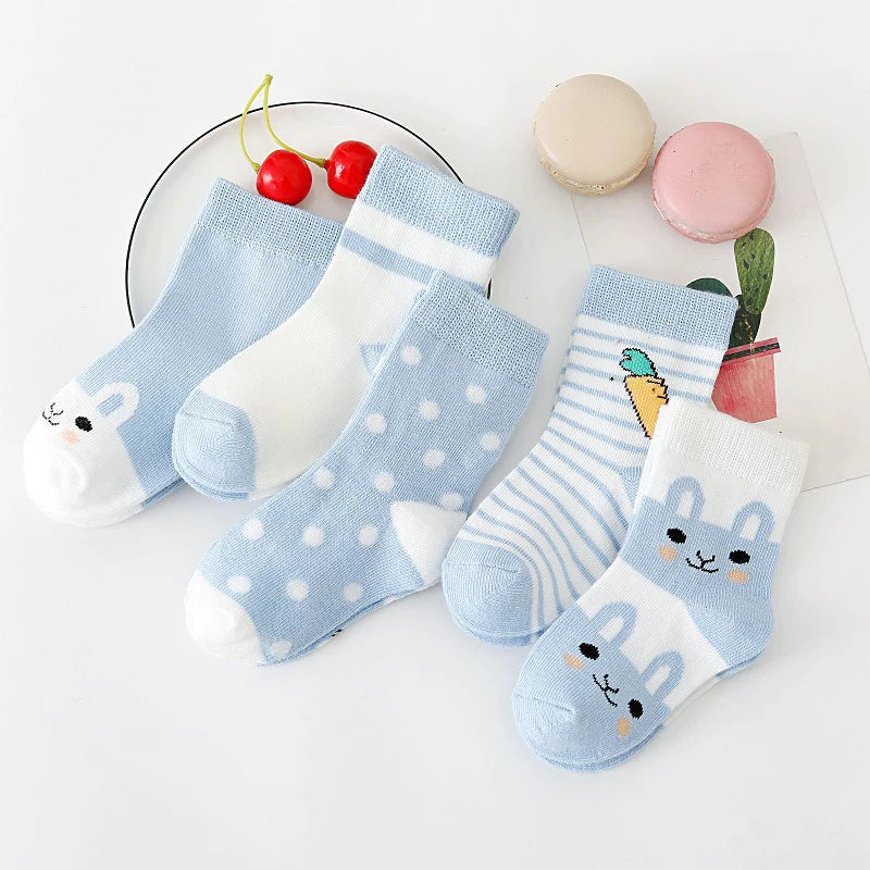 5 Pair/Lot Kids Cute Soft Cartoon Cotton Socks Boy Girl Baby Warm Stripe Dots Fashion Sport Socks Autumn Winter Children Gift