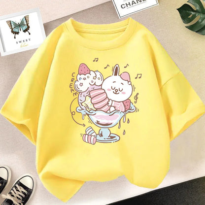 Girls Cute Strawberry Milk Shake Cartoon T-shirt Kids Short-Sleeve Graphic Pink Tops Tee