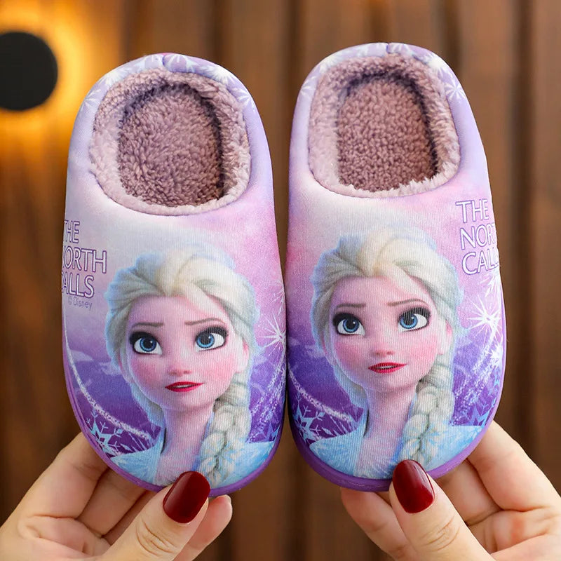 Disney Children's Cotton Slippers Frozen Anti Slip Warm Cartoon Priness Winter Home Floor Girls' Parent-child Baby Slippers Size