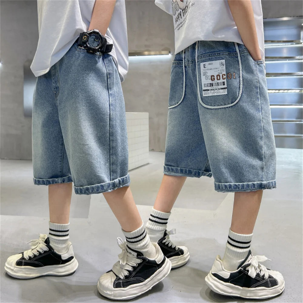 2425 Summer Boys Denim Shorts Youth Jeans Fashion Children's Denim Capris Blue shorts