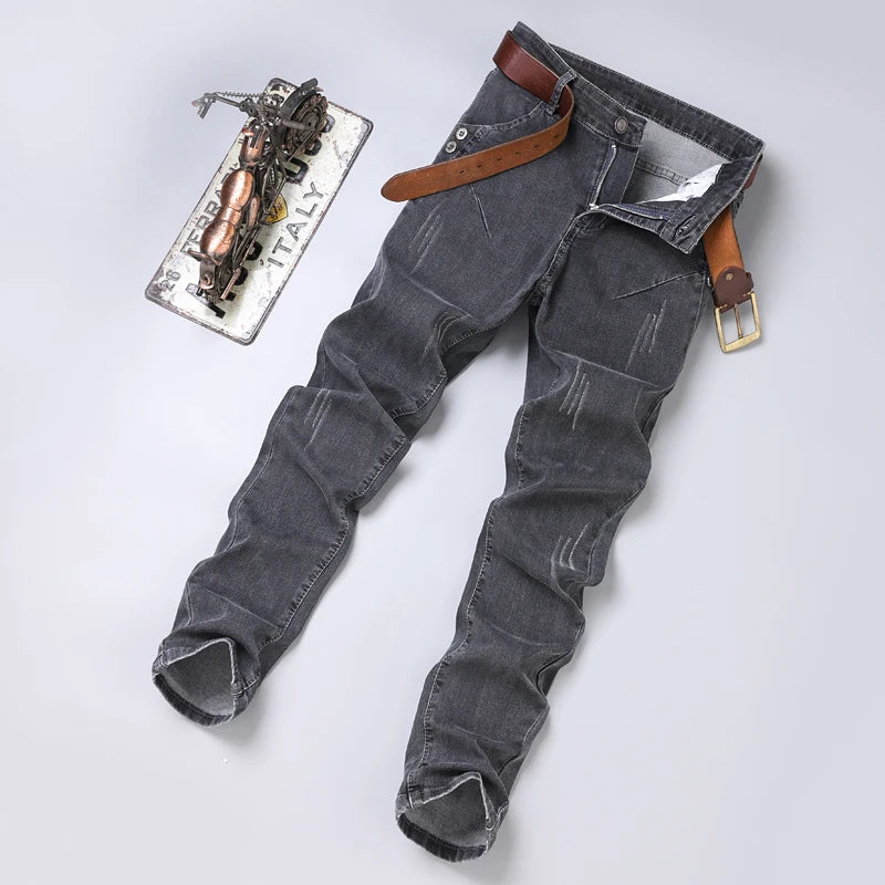 Male Denim Jeans Fashion New Brand Cool Casual Pants Daily High Street Grey High Quality Dropship