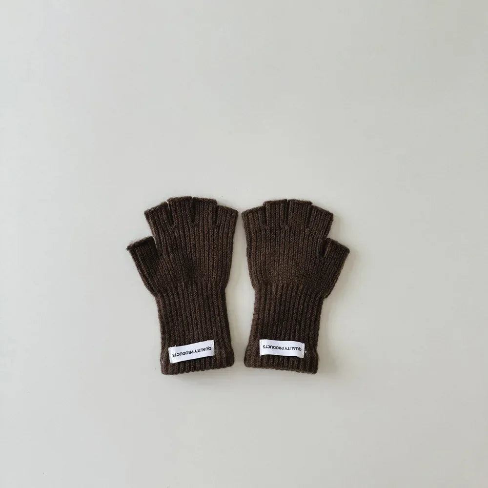 Wool Warm Children Fingerless Glove for Boy Girl Chic Simplicity Candy Color Student Glove Autumn Winter Half-finger Gloves