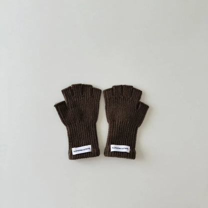 Wool Warm Children Fingerless Glove for Boy Girl Chic Simplicity Candy Color Student Glove Autumn Winter Half-finger Gloves