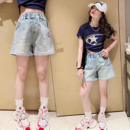 Teen Girls Denim Shorts New Summer Clothes New Arrivals Children's High Waist Fashion Turnup Shorts 5 7 9 11 12 13 14Years Old