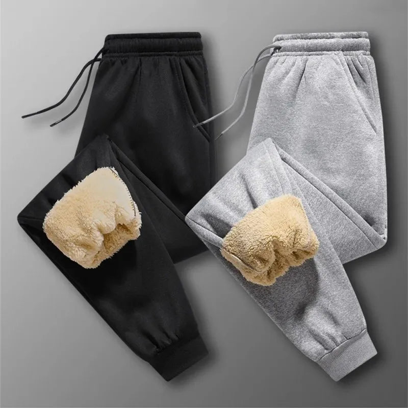 Winter Fleece Pants Thick Warm Thermal Trousers Men Fitness Drawstring Pants Jogging Sweatpants Gym Running Fitness Leggings