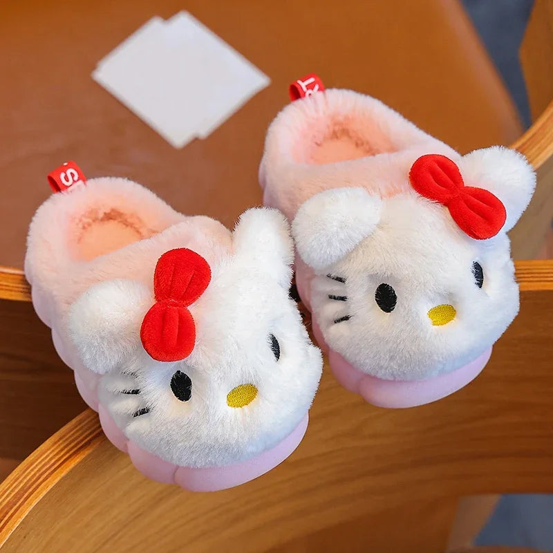 2024 New Winter Warm Cute Cartoon Indoor Mule Soft Non-slip Fluffy Slippers For Kids Teen Boys Girls Children Home Cotton Shoes