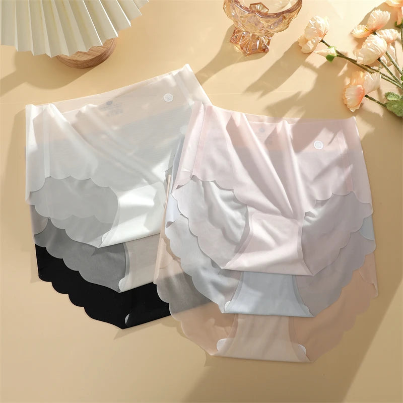 Summer Ice Silk Seamless Transparent Briefs Women's Panties Ultra-thin Sexy Seamless Breathable Underwear Rippled Edge Female