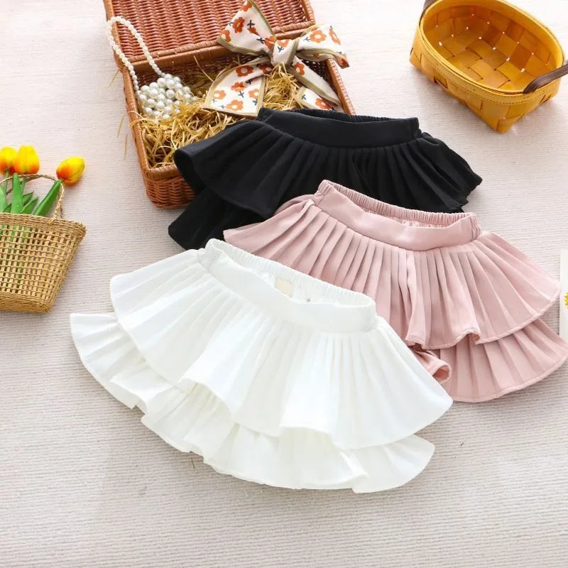 Girl's Half Body Fluffy Cake Skirt 2024 Summer New Girl Dance Pleated Black and White Dance Short Skirt Pants