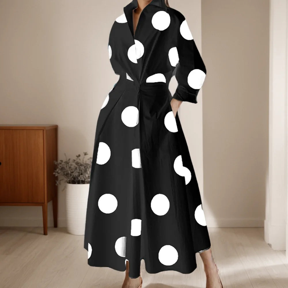 Women's Dress Fashion Commuter Office Solid Color Higt Waist Long Sleeve Long Dresses Elegant Holiday Party Long Dress Female