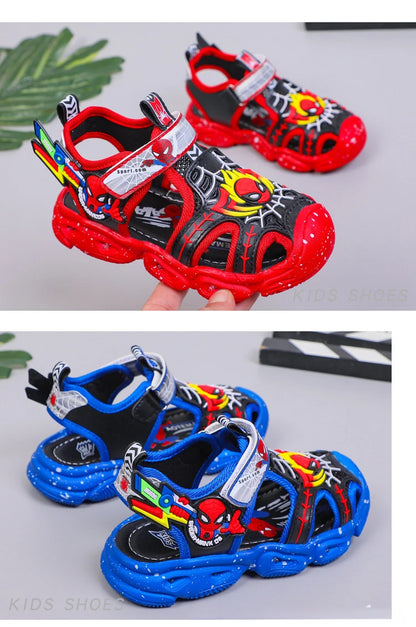 Disney LED Sport Sandals Summer Cartoon Spiderman Sandals for Boys Casual Beach Shoe Soft Sole Kids Shoes