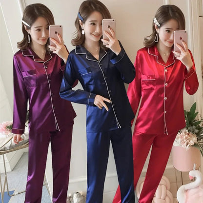 Womens Silk Satin Pajamas Set Sleepwear Pijama Women's Loungewear Pajamas Suit Female Sleep Two Piece Set Feminino Fofo Pyjamas