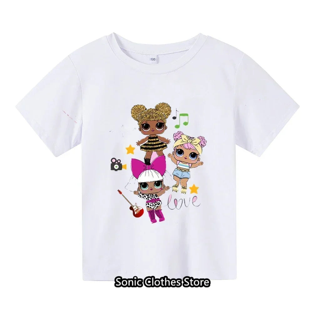 2024 Cartoon Anime Printed T-shirt for Girls Aged 3-14 Summer Children's Fashion Casual Children's T-shirt