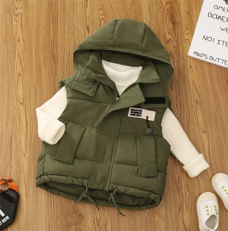 Children Hooded Down Vests Boys Girls Autumn Winter Waistcoat Kids Fashion Casual Jackets Teenager Trend Clothing Coats 4-10Y