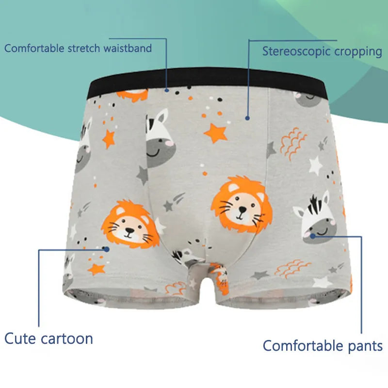 4pcs/Lot Boys Boxer Briefs Kids Cotton Underwear Baby Boy Underpants Teenager Cartoon Print Soft Children Panties 2-15Y 2023 New