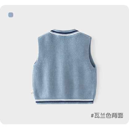 Children's sweater jacket preppy V-neck baby vest sweater Spring and autumn knit boy vest cardigan baby vest top size 66 to 120