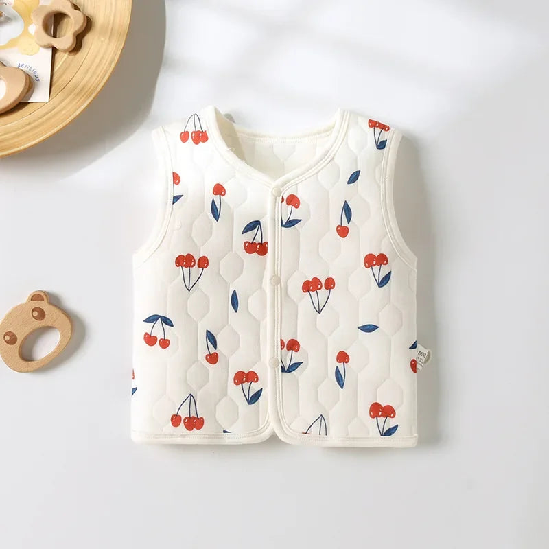 Baby Vest for Spring, Autumn, External Wear, Warm Newborn Vest, Children's Three-layer Cotton, Boys and Girls Winter Clothes