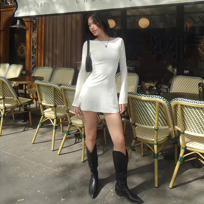 Hawthaw Women 2024 Spring Autumn Long Sleeve Streetwear Club Bodycon Basic White Mini Dress Wholesale Items For Business