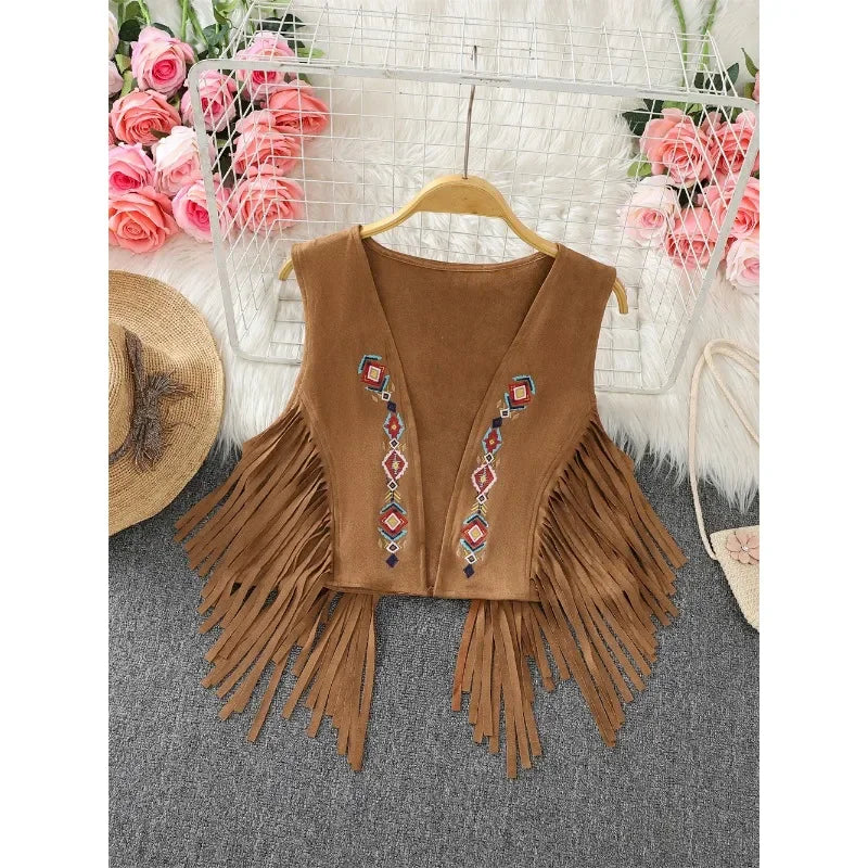 Ethnic Style Retro Tassel Camisole Vest Jacket Women Summer Unique Stylish Loose Fitting Layered Top Tank Top Cardigan Dropship