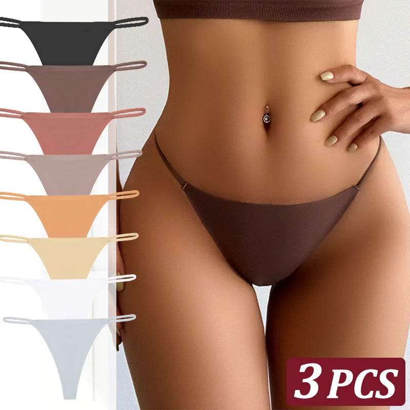 3PCS Seamless Thong Women Thin Strap Low Waist High Flexibility Panties Sexy Underwear Ladies Briefs T-back Comfortable Women