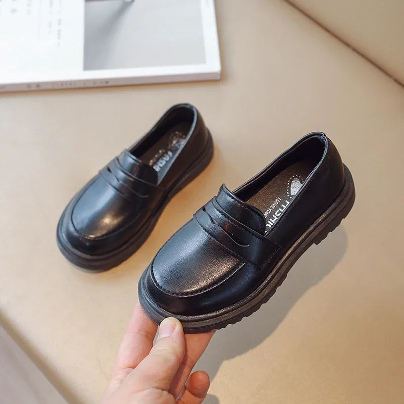 Britain Style Children's Leather Shoes for Boys 2024 Spring New Girls Retro Black Single Shoes Soft Moccasin Shoes for Children