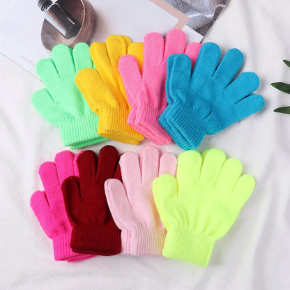 Kids Gloves Autumn Winter Keep Warm Boys Girls Candy Color Stretch Knitted Mittens Children Full Finger Gloves Clothes Accessory