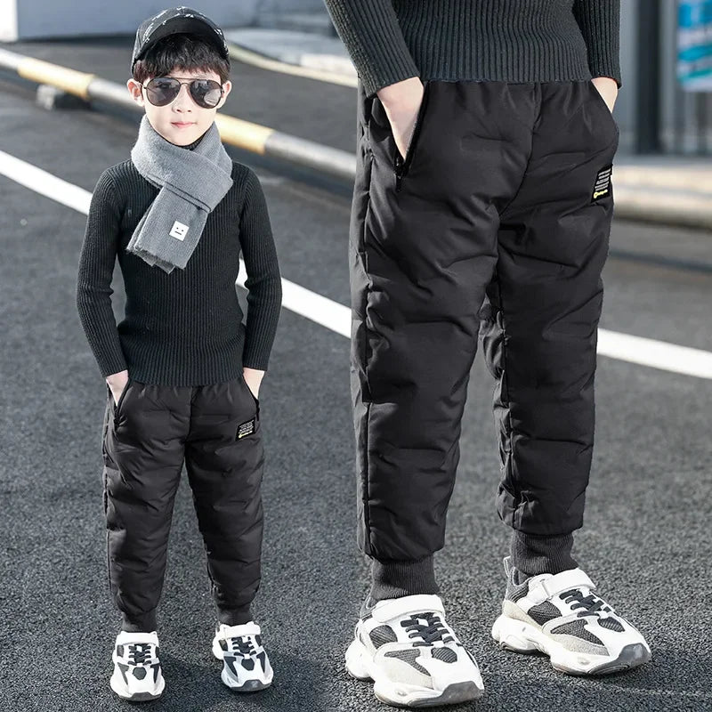 4-15Y Teen Boys Winter Pants Kids Fleece Thickened Trousers High Quality Boys Down Cotton Pants Outwear Children's Clothes