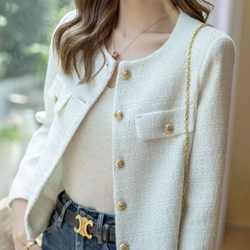 Spring and Autumn Korean Coats Women Jacket New French Wool Tweed Coat Fashion High-end Gold Button Short Slim Temperament