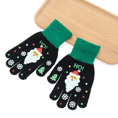 3-7 Years Christmas Gloves Kids Winter Warm Children Full Finger Santa Claus Gloves Knitted Mittens