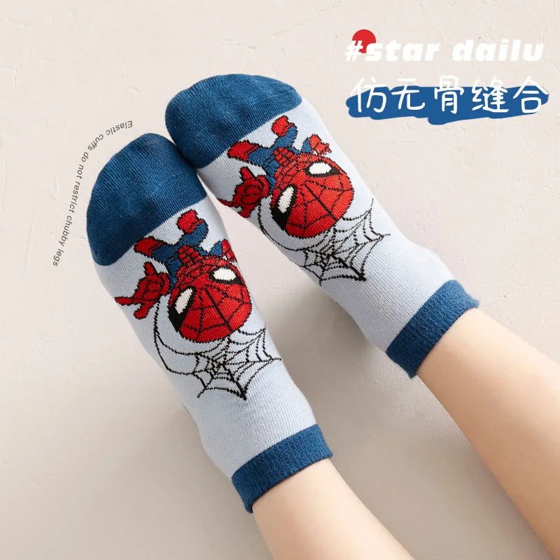 5 Pairs Spiderman Cotton Children's Socks iron Man Hulk Thor Anime kids Boys Short Socks Cartoon Baby Spring Summer Sock Y