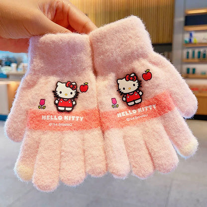 Kawaii Sanrio Hello Kitty Gloves Kuromi My Melody Cold-Proof Winter Finger Gloves Plush Screen Touch Warm Children Toddler Gifts