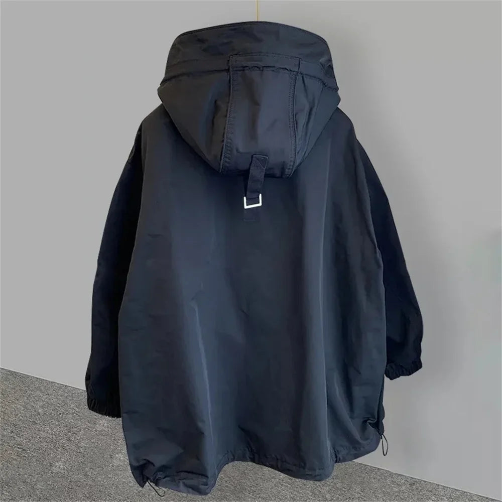 Korean Fashion Brand Couple Wear Men's Jacket Windbreaker Design Casual Loose Coat Trend Spring and Autumn Hooded Charge Coat