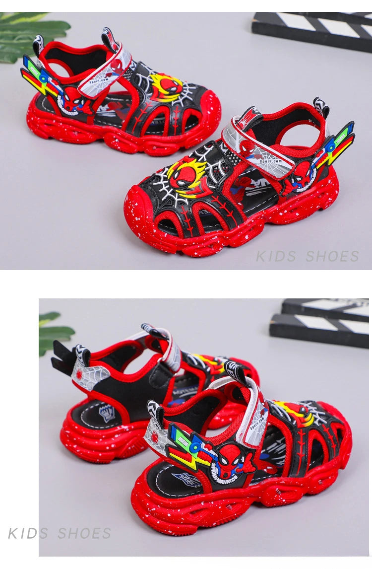 Disney LED Sport Sandals Summer Cartoon Spiderman Sandals for Boys Casual Beach Shoe Soft Sole Kids Shoes