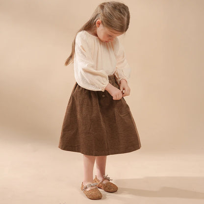 100% Cotton Retro Corduroy Girl's Skirt Autumn And Winter New Thickened Baby Girl Rustic Style Elastic Waist Casual Loose Skirts