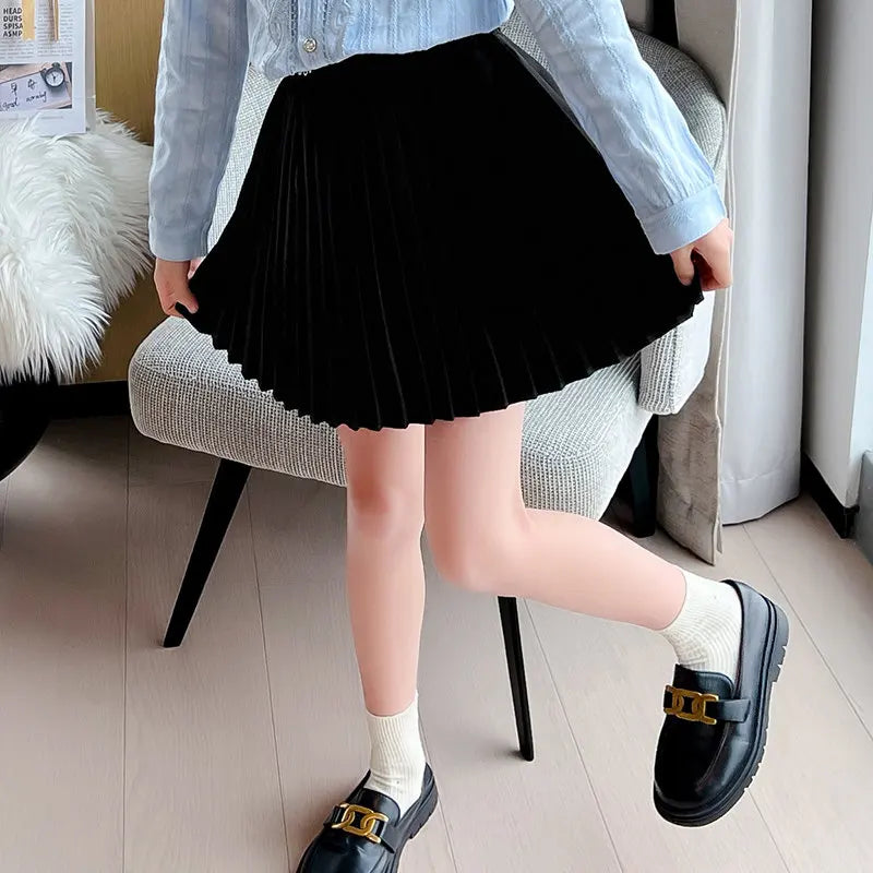 Baby Girls School Black Skirt Spring Autumn New Arrivals Princess Pleated Mini Skirt Korean Casual Clothes 4 5 7 8 9 11 13Years