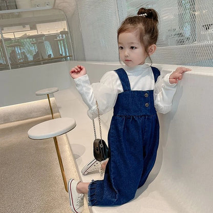 2024 Girls' Denim Overalls Autumn Clothing New Trousers Girls Fashion Kids Outfit Girls Baby Spring Clothes Wide Leg Pants