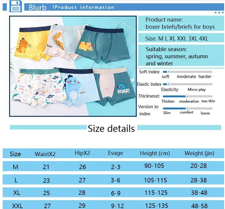 4Pcs Boys Cartoon Panties Kids Short Pants Quality Cotton Boxers Children Underpants Anime Design Cute Underwears Size M-4XL