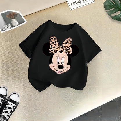 Disney Mickey Minnie Cartoon Printed Boys Girls Street Cotton T-shirt Baby Comfort Crewneck short sleeve top T-shirt top