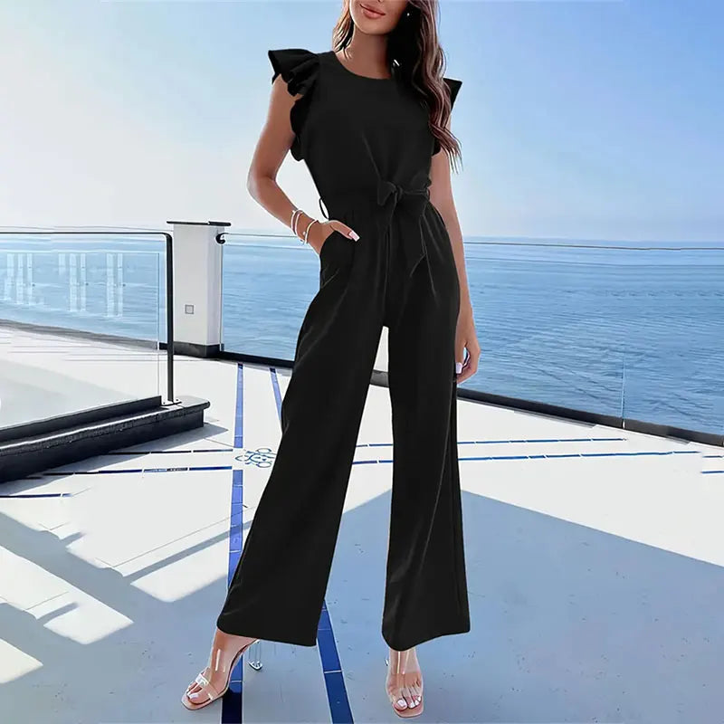 Y.KUKU Women Jumpsuits 2024 Summer Office Clothing Sales Sleeveless Romper With Waist Strap One Pieces Full Length For Women